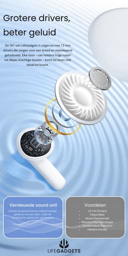 Lifepods s61 draadloze oordopjes - Bluetooth oordopjes - Draadloze oortjes - Oortjes draadloos - Earpods - Sport oordopjes - Geschikt voor Smartphone & Laptop - Wit — thumbnail 4