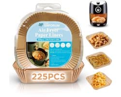 ONE Emporium airfryer papieren liners – 225 stuks – Ø 20 cm – vetvrij & hittebestendig (tot 230 °C) – geschikt voor Ninja/Cosori/Tower