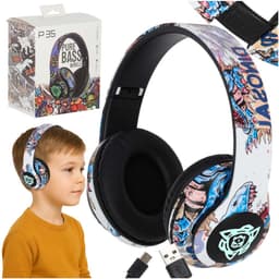 MOZY® - Draadloze Koptelefoon - Wit Graffiti - Bluetooth - tot 10 Meter - Bedieningspaneel - Bellen - met Ingebouwde Microfoon - Hoofdtelefoon Kinderen - Verstelbaar — thumbnail 1