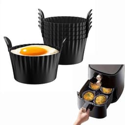 6 stuks - Airfryer accessoires - Airfryer eivorm - Airfryer siliconen bakje - BPA vrij - Geschikt voor alle airfryers - Zwart - 9*9*5.5cm — thumbnail 1
