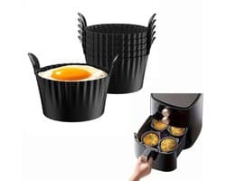 6 stuks - Airfryer accessoires - Airfryer eivorm - Airfryer siliconen bakje - BPA vrij - Geschikt voor alle airfryers - Zwart - 9*9*5.5cm