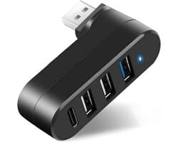 4-poorts USB 3.0-hub [90°/180° draaibaar], USB-verlengkabel geschikt voor laptops, auto's, Mac Pro, iMac, MacBook Air, MacBook Pro, MacBook, enz.