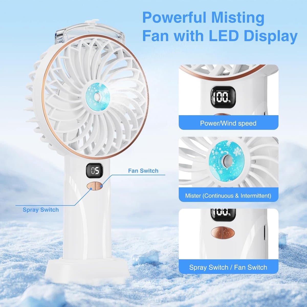 Oplaadbare Handventilator met Misting - 4000mAh Mini Ventilator voor Thuis en Buiten — afbeelding 1