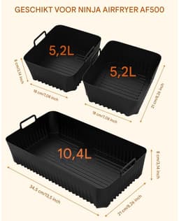 TOVBMUP Airfryer-accessoires - Geschikt voor Ninja Af500 - 1 10,4L en 2 5,2L - Herbruikbare siliconen bakplaten - Geschikt voor Dual Zone Airfryers - Geschikt voor Ninja Airfryer-accessoires - Zwart — thumbnail 6