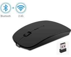 Premium draadloze muis 2.4 Ghz - Bluetooth USB ontvanger - voor Laptop, desktop en tablet - Zwart