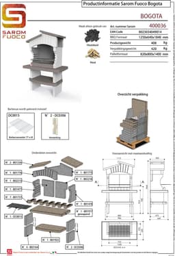 Sarom Fuoco - Betonnen barbecue - Bogota - Houtskool & Hout - 125 x 64 x 184 cm — thumbnail 2