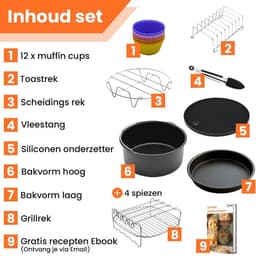 Promida 13-Delige Airfryer Accesoireset - Accessoire voor heteluchtfriteuse - 20cm — thumbnail 2