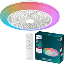 Philips Amigo Plafondventilator - Ingebouwde LED-lamp - Wit en gekleurd licht - Dimbaar - 20W+40W - Inclusief afstandsbediening - 4400 Lumen - Diameter: 480mm — thumbnail 1