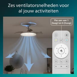 Philips Tynl Plafondventilator met LED-lamp - 3 Intrekbare bladen - Diameter: 106cm - Drie tinten wit licht (2700K / 4000K / 5500K) - Dimbaar tot 10% - Afstandsbediening - Wit - 4500 Lumen — thumbnail 4