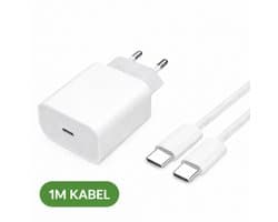 Oplader met USB-C aansluiting Set 25W - Snellader - Inclusief USB-C naar USB-C kabel 1 meter - Oplader - Adapter - Lader - Oplader Set - Geschikt voor Apple iPhone 15 16 17 iPad - Fast - Charger - Cable - Braided - Tablet - Pro - Plus