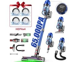 Norvia - Snoerloze Steelstofzuiger - Zakloos - 65000 PA - 8-laags HEPA-filter - 1,8 liter stofbeker - Anti Dierenharen borstel