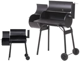 Grote Houtskool Barbecue met Roker – 2-in-1 BBQ & Smoker-grill – Met Deksel, Thermometer, Zijplank & Wielen – Vatmodel –barbecue –bbq houtskool – 51802 — thumbnail 2