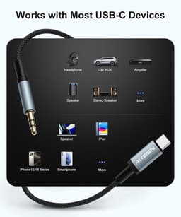 USB-C naar 3,5mm Hoofdtelefoonkabel met DAC Chip - 1 Meter Gevlochten AUX Adapter — thumbnail 3