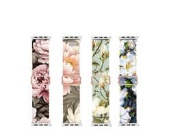 Gemengde kleuren smartwatch bandjes set – 4 stuks – horloge band – dames en heren – elastische nylon strap – bloemen print – geschikt voor Apple Watch 42mm (serie 1 / 2 / 3) / 44 mm / 45 mm / 46 mm (serie 10 / 11) / 49 mm (Ultra / Ultra 2)