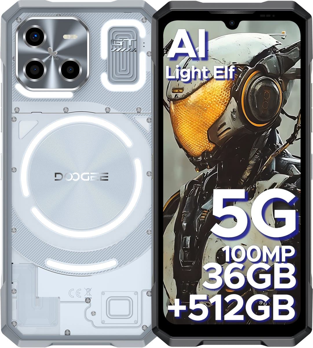 DOOGEE BLADE GT ULTRA Telefoon Draagbare Incassable Android 14, Dunne 10.5mm 36GB + 256GB Smartphone LED Effecten 100MP Camera,Zilver — afbeelding 1