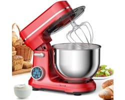 Keukenmachine - Keukenmixer - Mixer - Keukenrobot - 1200W - met 11 Snelheden - Digitale OLED Display en Accessoires - Foorprocessor - Rood
