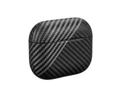 Diepgrijs carbon fiber hoesje voor oordopjes heren dames met streep patroon geschikt voor AirPods Pro 3 hardcase beschermhoes
