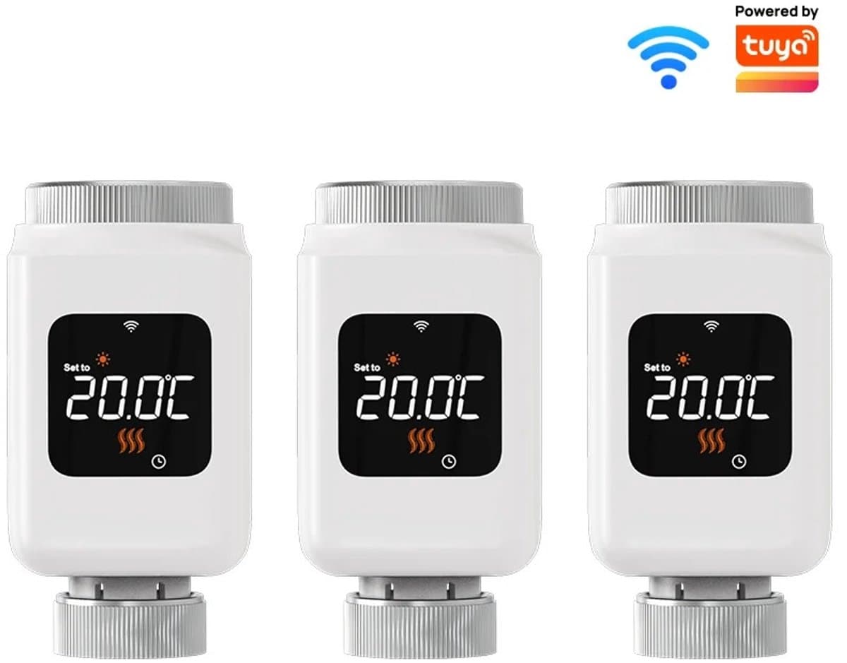 Rolu Thermostaatknop – Slimme Radiatorknop – Set Van 3 Stuks – Tuya Smart Home App – Wifi – Energiezuinig – Draadloos — afbeelding 1
