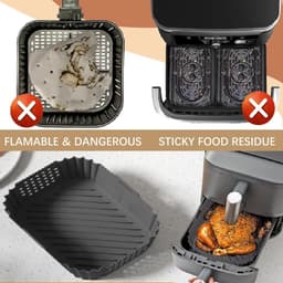 2 Stuks Rechthoekige Air Fryer Liners Geschikt voor Ninja Double Stack XL SL401 SL400 AF300 - Herbruikbaar Met Gaten - Set van 2 vierkante siliconen bakplaten - zwart — thumbnail 3