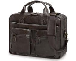 Schoudertas - Tas voor Werk Kantoor Zaken Reizen - Lederen Computer Laptop Tas 15,6 Inch