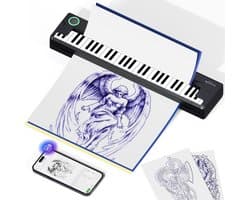 VIN® Professionele Tattoo Printer - Thermische Printer - Tattoo Stencil Printer - Stencil Papier Tattoo – te Verbinden met USB of Bluetooth – Met 5 Transfer Papier - Bespaar Tijd – Sterke Prestaties - Zwart