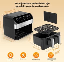 HOB Dubbele Airfryer - 10 L capaciteit - 2 bakken - Doorzichtig kijkvenster - Digitaal touchscreen - 12 Functies - Compact design - 2600 W — thumbnail 6