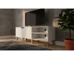 TV Meubel Casa Velluto SnowLux 160 cm – Modern Wit TV Kast met Deuren en Verstelbare Planken – TV Tafel voor Televisies tot 65 Inch – Media Meubel met Opbergruimte voor Woonkamer, Slaapkamer en Entertainmenthoek