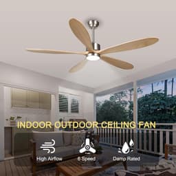 Houten Plafondventilator - Ventilator met Licht - Binnenruimtes Koelen - 5 Natuurlijke Bladen - 152 cm Diameter - Licht Khaki — thumbnail 3