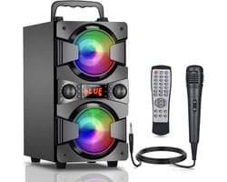 Draagbare Bluetooth Speaker 60W met Karaoke Microfoon en Kleurrijke Verlichting