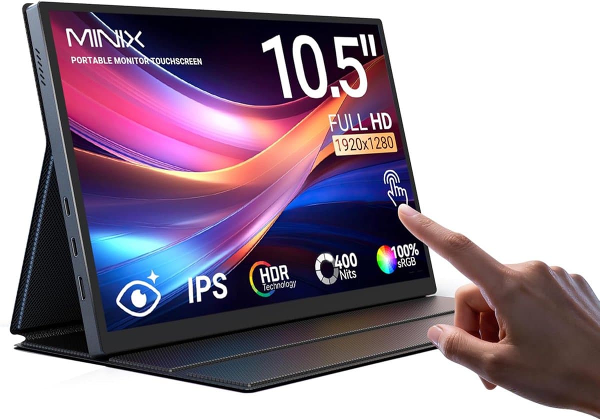 MINIX SF10T 10.5” Portable Monitor - Touchscreen - IPS Beeldscherm - 178° Kijkhoek - Inclusief Beschermhoes - Full HD - Voor Mac PC Xbox PS4/5 Switch - Zwart — afbeelding 1