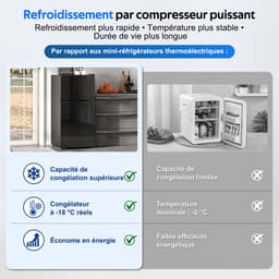 STILVORA Mini Koelkast – 60 Liter Met Vriesvak En Ledverlichting – 42,5 x 44,5 x 87,5 cm – Roestvrij Staal – Zwart – Voor Keuken En Kantoor — thumbnail 4