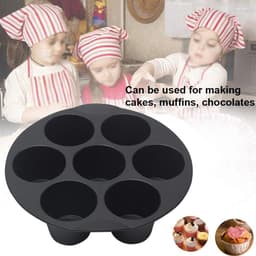 2-delige siliconen muffinvorm met 7 cupjes voor airfryer (3,5-5,8 liter), antiaanbakvormpjes voor muffins, ronde cupcakevormpjes voor thuisgebruik, ideaal voor het maken van mini-quiches, muffins, cakejes en taartjes (zwart - 17,5 cm) — thumbnail 6