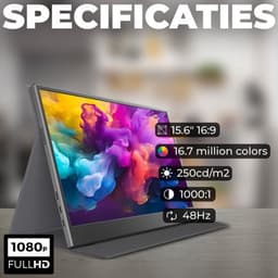 Portable Monitor + Over Ear Koptelefoon - Games / Presentaties / Smartphone / Laptop - Full HD - 15.6" - Draagbare Monitor Scherm - Inclusief AUX / HDMI / Lederen Hoes / USB-C — thumbnail 11