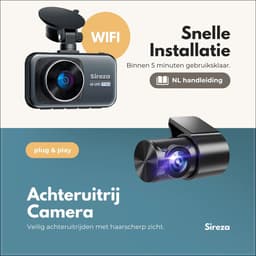 Sireza® D2 - Dashcam - Dashcam Voor Auto - Dual Dashcam - Ultra 4K & UHD - 3 inch met App - GPS live locatie + snelheid - 128GB SD Kaart - Loop Opname - G Sensor - mini koevoet - haakske usb-c oplaadkabel - NL/FR/ENG Handleiding + NL Systeem — thumbnail 4