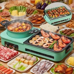 Delightness 3-In-1 Multikookmachine - Elektrische Grill - Hete Pot - Rookloze Barbecue - Tafelgrill - Grillplaat - Koken - Zwart — thumbnail 2