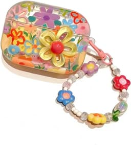 Daity Een beschermhoesje voor AirPods 4 (model 2025), transparant hoesje met sluiting, zacht TPU-materiaal, met sleutelring, 3D kleurrijke bloemen (roze). — thumbnail 1