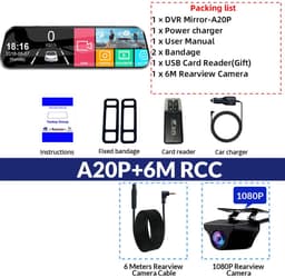Dashcam voor Auto - 10 Inch Touchscreen Spiegelcamera - 1080P AHD Dashcam met Nachtzicht - G-Sensor - Parkeermodus - Groothoek 170° - Inclusief 6M RCC Achteruitrijcamera - Zwart — thumbnail 2