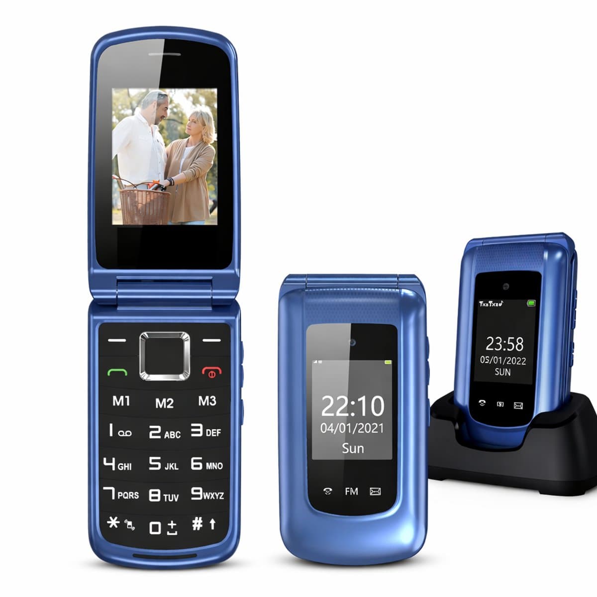 4G - Senioren Klaptelefoon - Met Simkaart Geleverd - Mobiele Telefoon - Grote Toetsen - Met Oplaadstation - Zwart met Zilver - Big button GSM — afbeelding 1