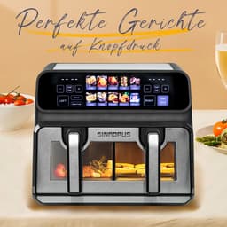 Dual Basket Airfryer XXL - 9 Liter - 2200W Krachtig - Met Kijkvenster - Dubbele Zone - Kleuren LED Display - Onafhankelijke Bakmanden - Zwart — thumbnail 11