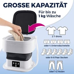 CLEANmaxx mini-wasmachine, ideaal voor onderweg | Mobiele wasmachine met 2 wasprogramma's en een centrifugeerprogramma | Opvouwbaar en stil | Voor maximaal 1 kg wasgoed | Geschikt voor kamperen en reizen — thumbnail 2
