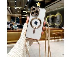 Magsafe Silicone Hoes met Koord / Touwtje & camera Protection GLass - Goud Geschikt voor iPhone 17