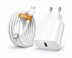 iPhone Oplader 20W Snellader + 2 Meter Lightning Kabel – USB-C iPhone Lader – Geschikt voor iPhone 14 / 13 / 12 / 11