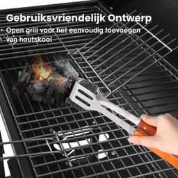 Barbecue Houtskool Wagenmodel Met Groot Grillrooster 75x39 cm – BBQ Met Ingebouwde Thermometer & Hittebestendige Chroomkleur – Houtskool Grill Met 2 Inklapbare Zijplanken & Wielen | Geschikt Voor 8-10 Personen — thumbnail 4