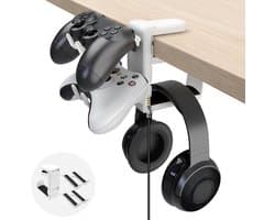 Hoofdtelefoonstandaard en Controllerhouder | 360° draaibare Headsethouder met Kabelorganizer | Universele Gaming-accessoires - Wit