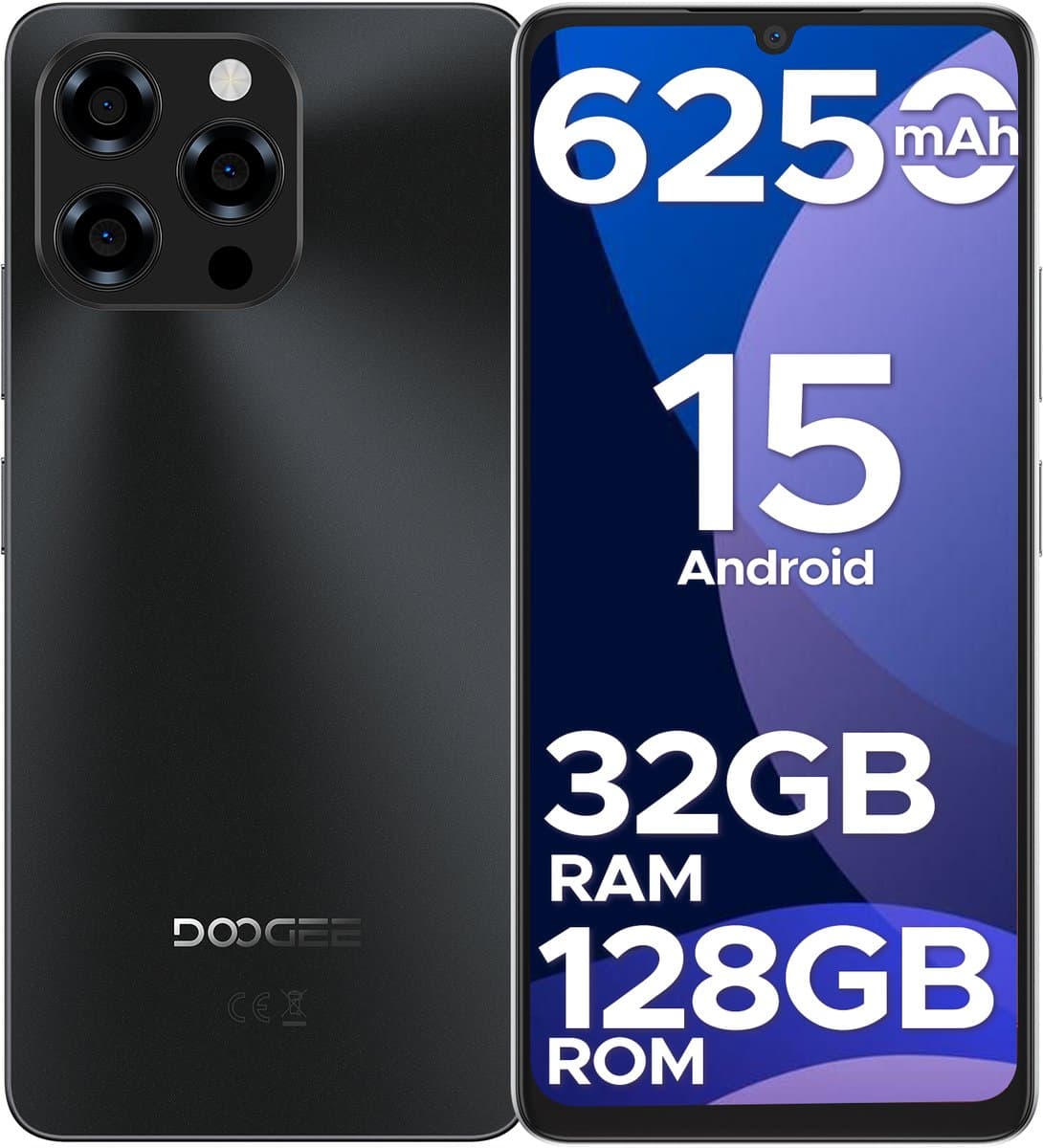 DOOGEE Note 58 4G - Smartphone - 32 GB RAM + 128 GB ROM (2TB/TF) - Android 15 - 6250 mAh - 6,75 Inth 90 Hz - AI-camera 16 MP - Face ID - NFC - GPS - Zwart — afbeelding 1