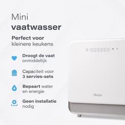 Skoov Mini Vaatwasser met waterreservoir - 3 couverts - 6 wasprogramma's - Extra stil - Kleine smalle vrijstaande afwasmachine - Camping - Wit — thumbnail 3