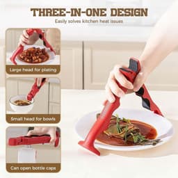 2 stuks - Anti-verbrandingsklemmen voor borden - RVS-grippers voor hete platen - Hittebestendig - voor airfryers - Wit - Rood - Westmark oventang - met rubberen handvat — thumbnail 4