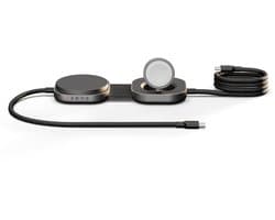 Zens Charging Cable USB C C Pro 3 – 1× Qi2 15 W draadloze lader – Apple Watch Magnetic Fast Charge en USB C output – Zwart