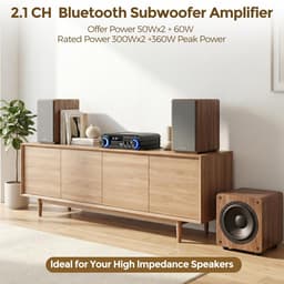 Krachtige 2.1 Kanaals Stereo Audio Eindversterker met Bluetooth 5.0 en Subwoofer Uitgang — thumbnail 2