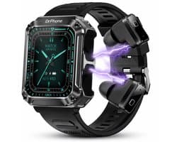 DrPhone DualX One - Smartwatch met Draadloze Oordoppen - 4GB Audio opslag - 1.96" HD Touchscreen - Zwart